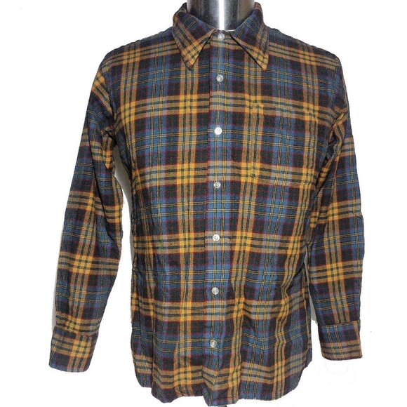 L.L. Bean 1950's Swiss Made Western Flannel Cotton Wool Button Down Shirt Sz L - Picture 11 of 13